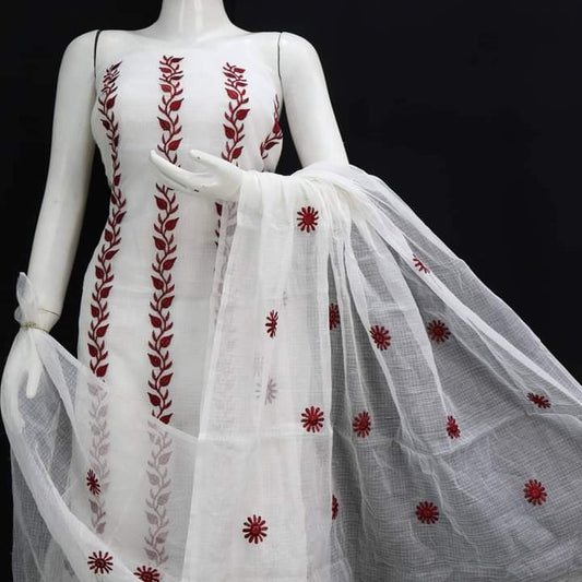 Pure Kota-Doria Unstitched Suit with Embroidery Work