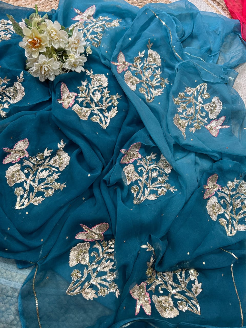 Pure Chiffon Jaipuri Beautiful motif  Work Saree