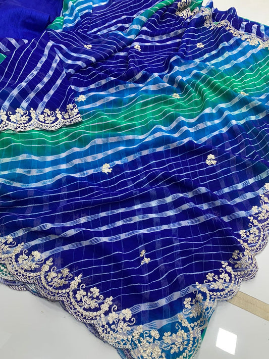 Georgette  Leheriya Gota Patti Work  Saree With Blouse