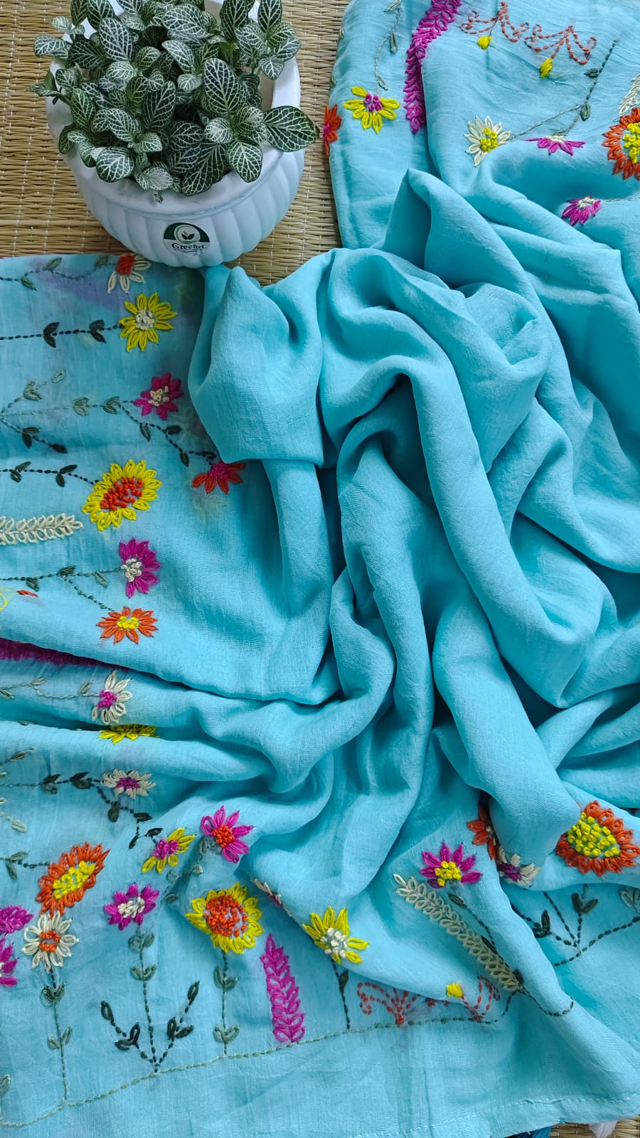 Beautiful Hand Stitch Pure Mul Cotton Saree Without blouse