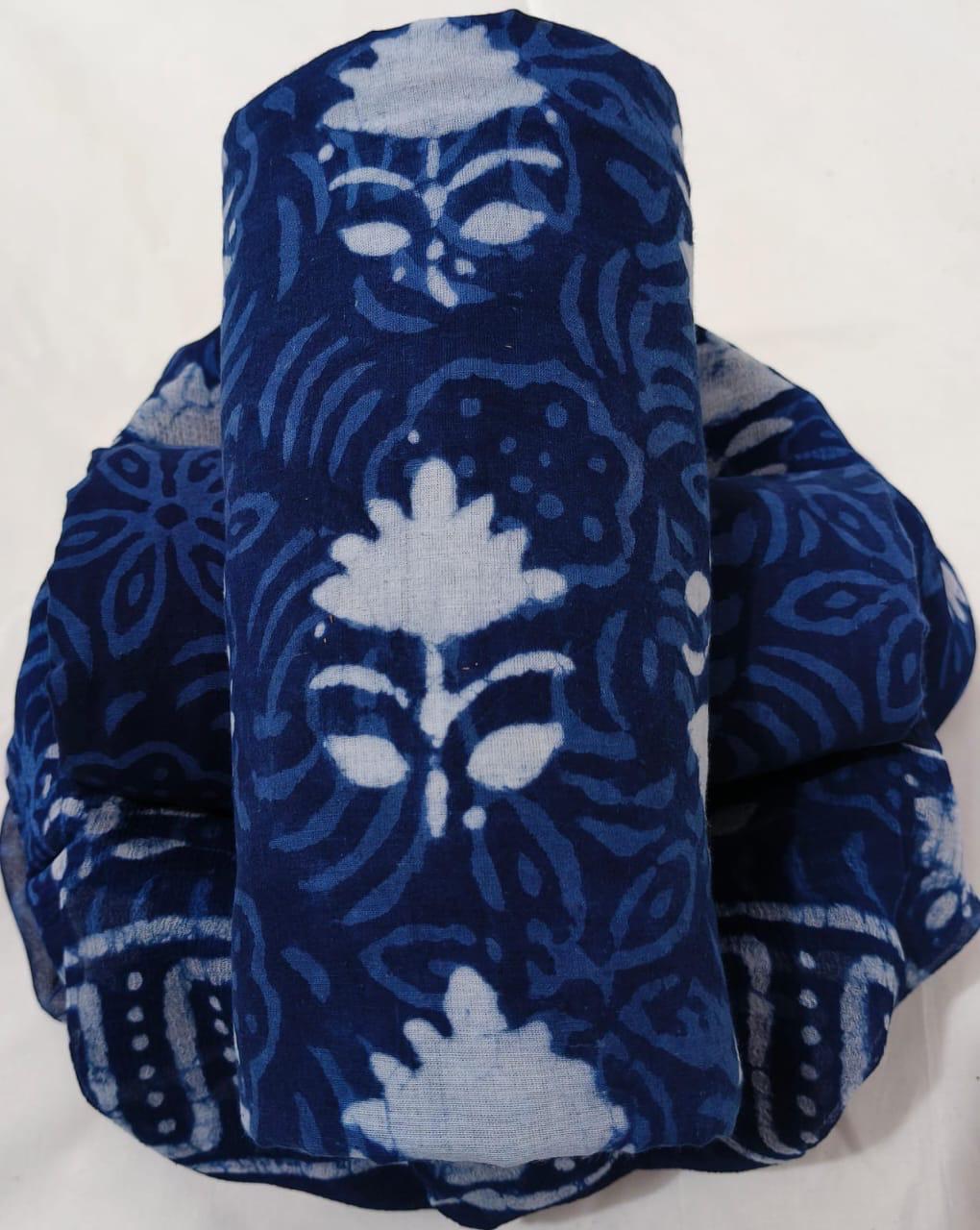 Pure cotton hand-block print suit with Chiffon dupatta
