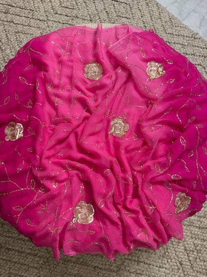 Pure Jaipuri Chiffon Jaal Work Saree With Blouse