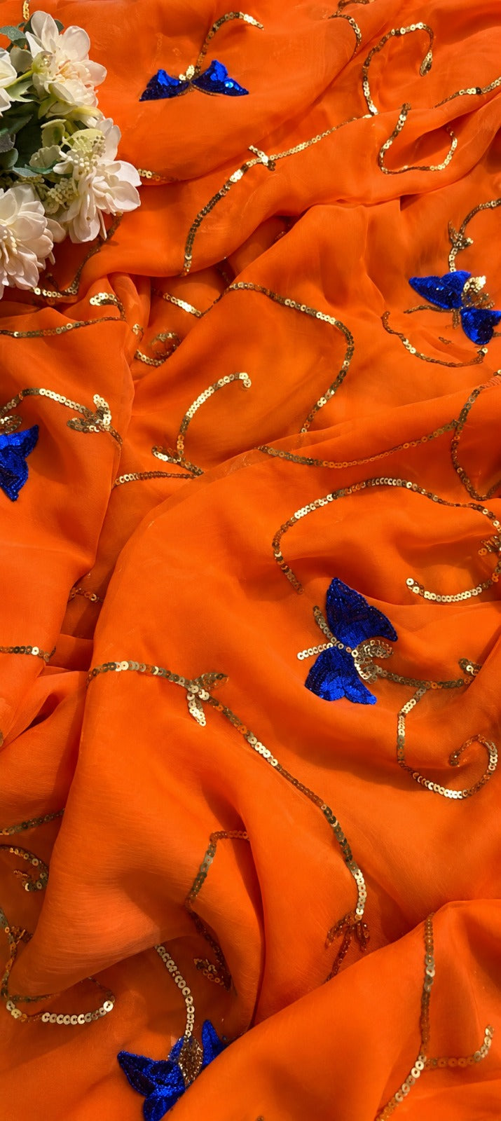 Premium Pure Chiffon Jaal Work Saree with Running Blouse