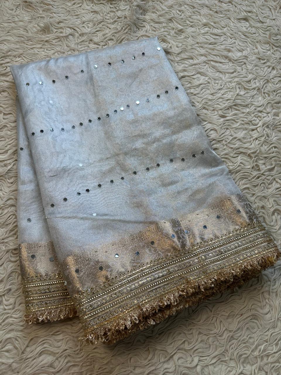 Banarasi Tissue Silk Saree With Mirror Work Saree
