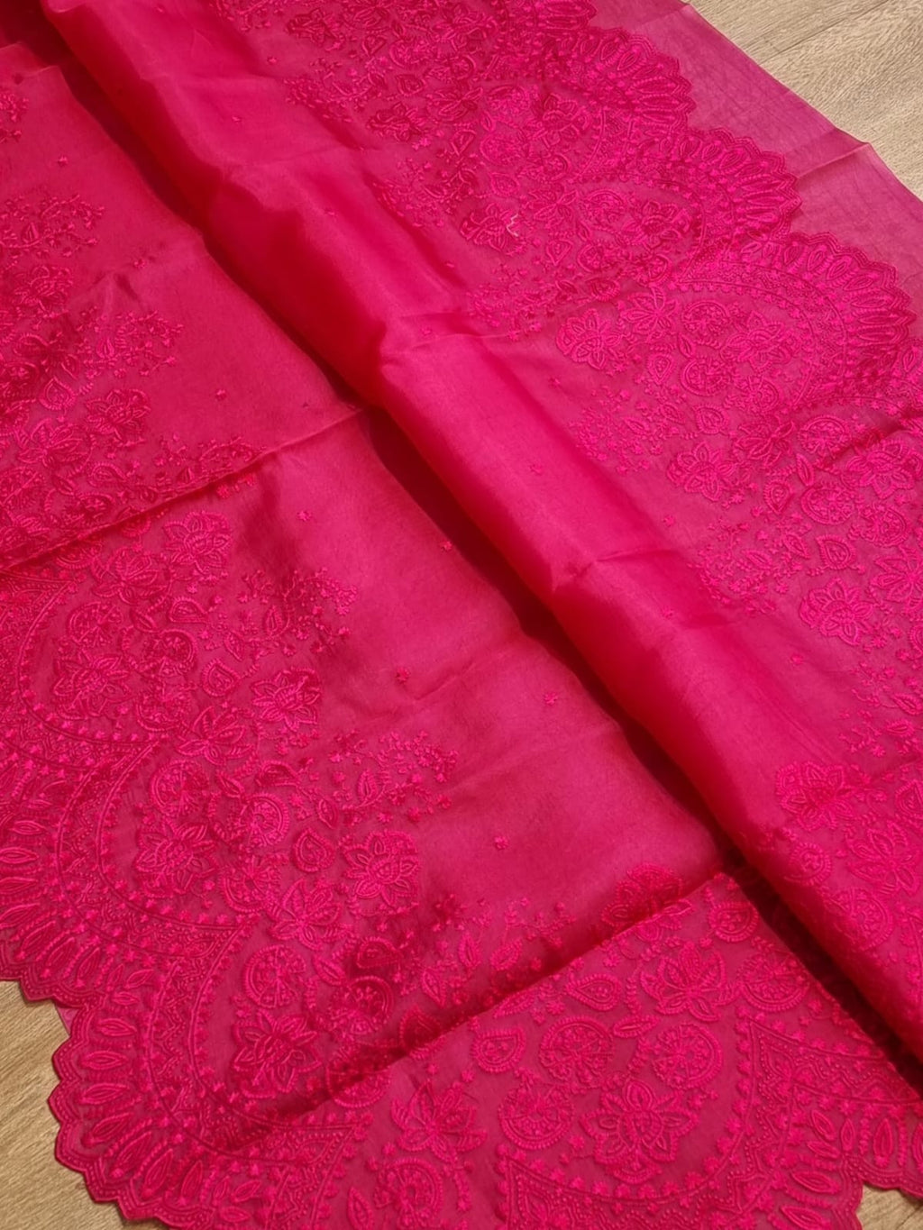 Pure organza silk embroidery  work  saree with heavy blouse