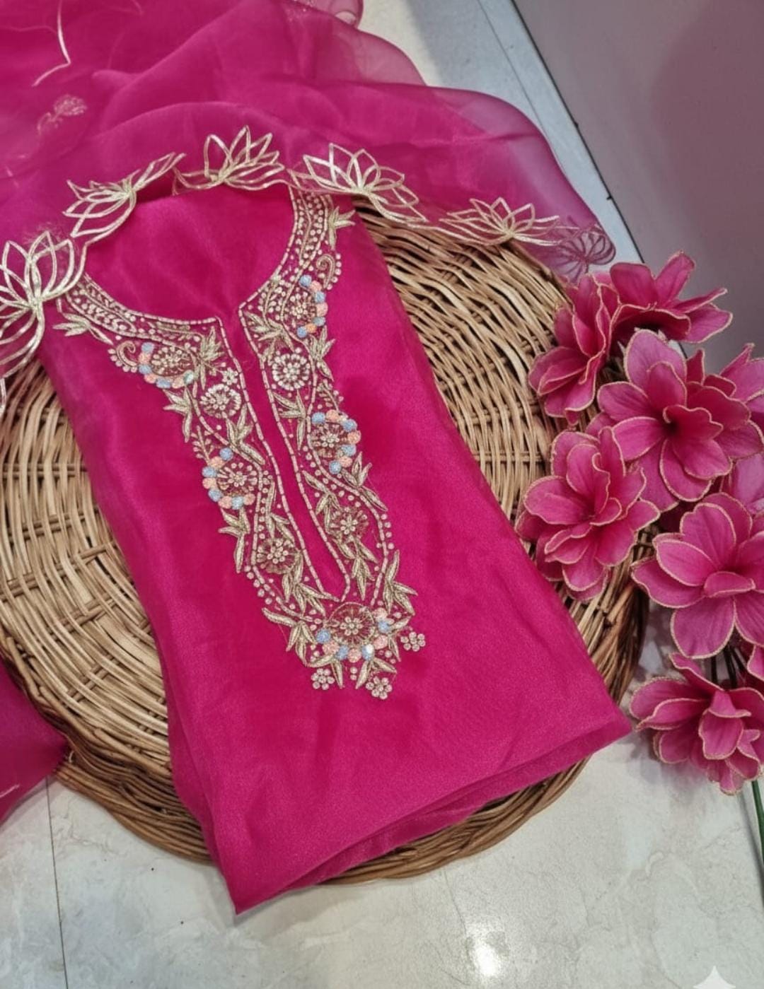 Organza Hand Work Unstitched Suit