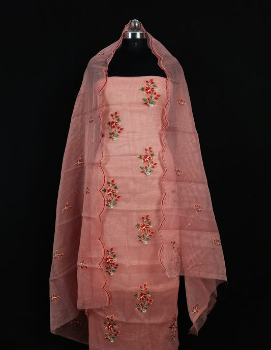 Kota Doria Embroidery work Unstitched Suit