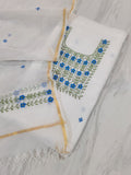 Pure Kota-Doria Unstitched Suit with Embroidery Work