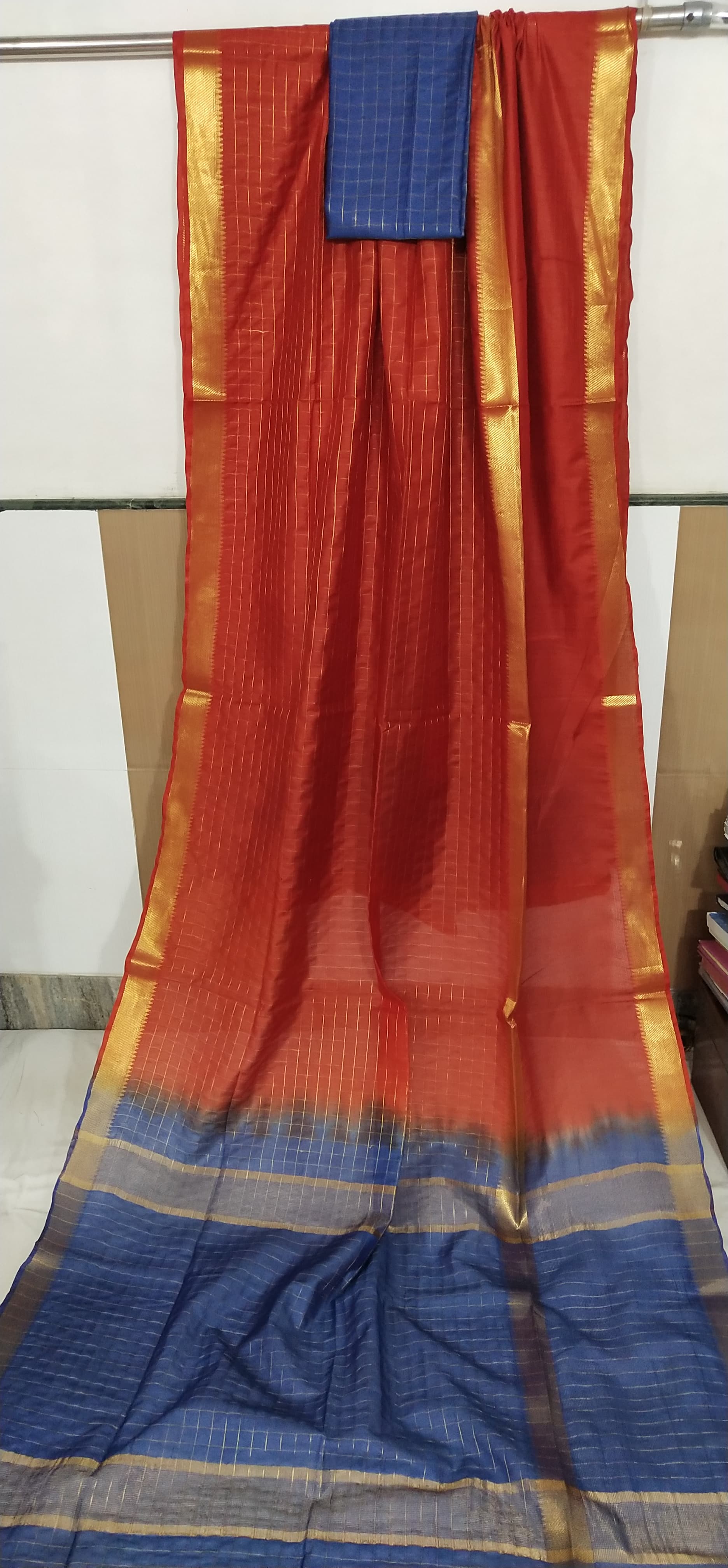 Pure Cotton Silk Mangalagiri  Saree With  Blouse .