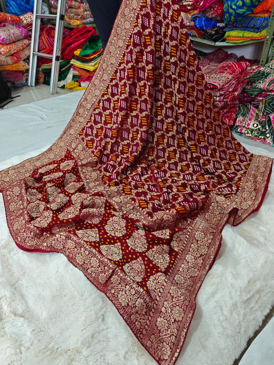 Pure khaddi Georgette Dupatta With Bandhani Zari