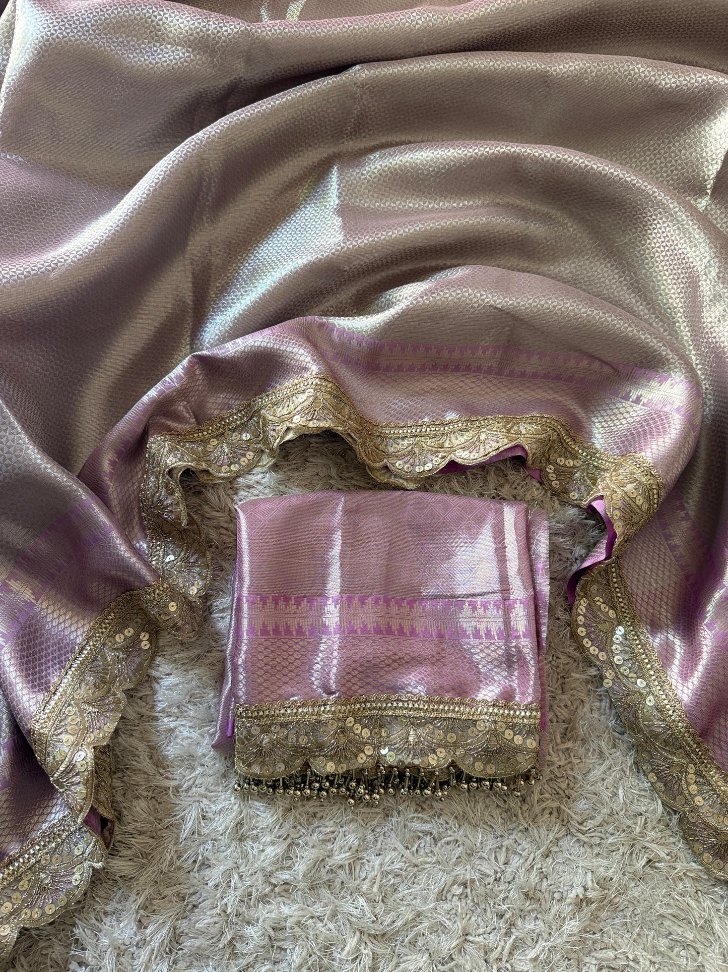 Banarasi Kanjivaram  katan Tissue Silk Saree With Beautiful lace border