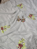 Grey Color Flower motif design pure jaipuri Chiffon Saree