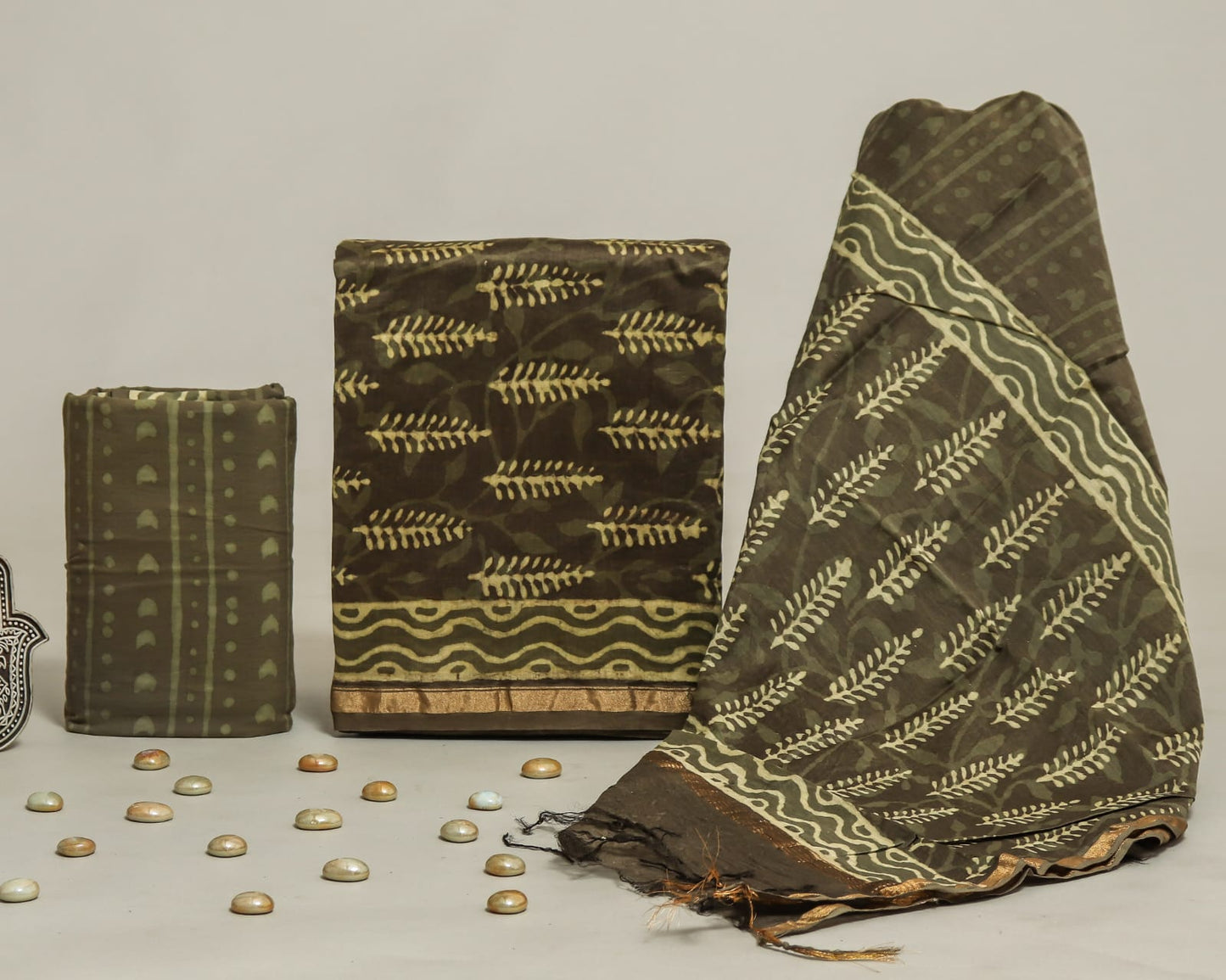 Hand Block Print Chanderi Silk Unstitched Suit