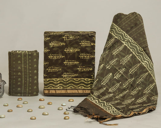 Hand Block Print Chanderi Silk Unstitched Suit