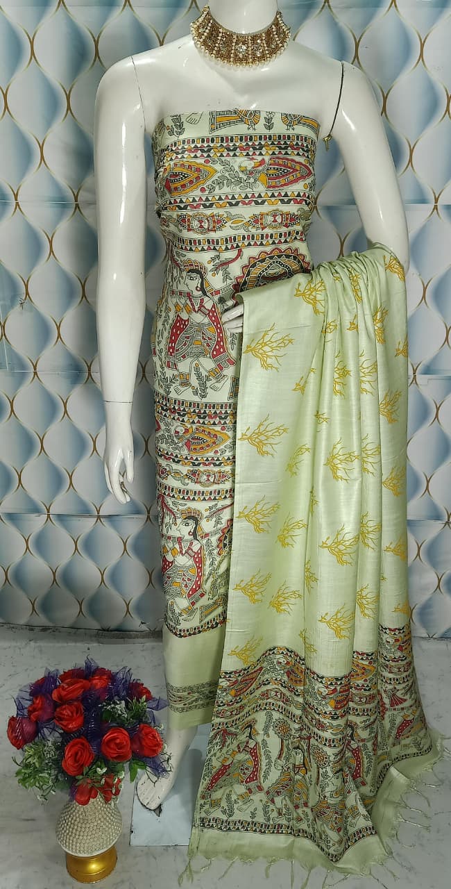 BHAGALPURI   KATAN MADHUBANI PRINT UNSTITCHED SUIT
