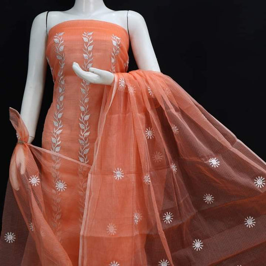 Pure Kota-Doria Unstitched Suit with Embroidery Work
