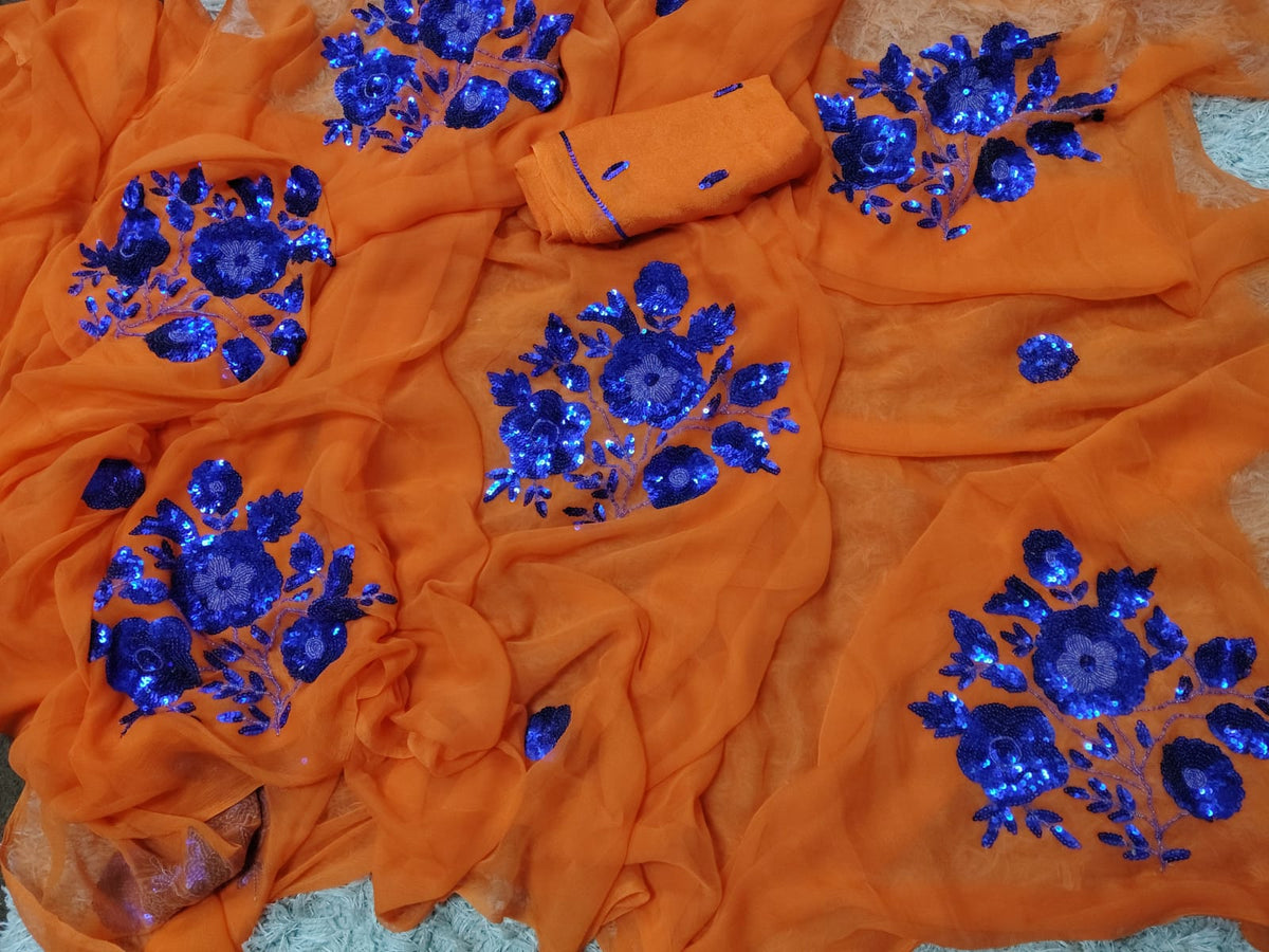 Pure Chiffon Jaipuri Beautiful motif  Work Saree