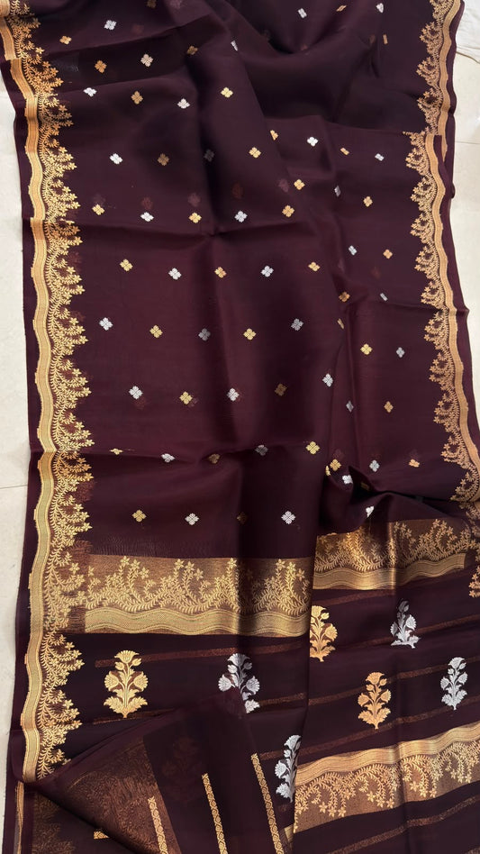 Pure Handloom banarasi  kora Silk Saree With Blouse