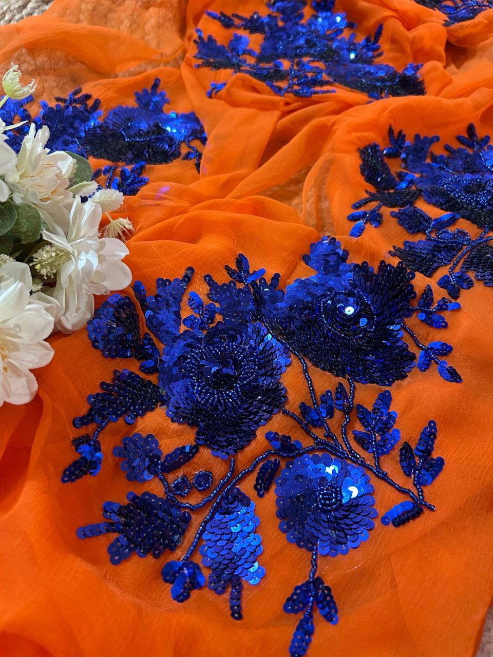 Pure Chiffon Jaipuri Beautiful motif  Work Saree