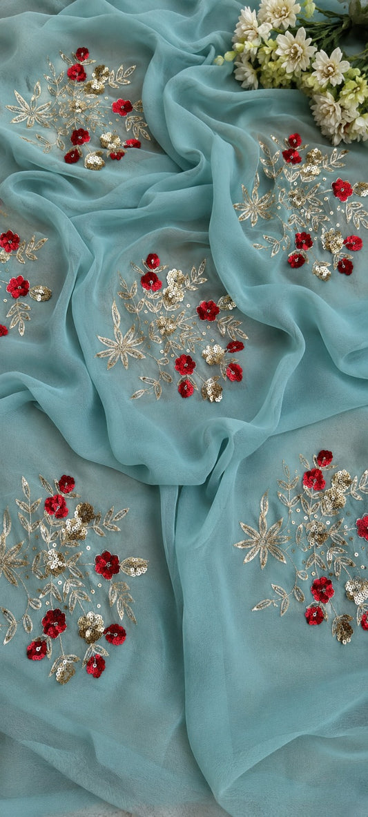 Elegant Pure Diamond Chiffon Party Wear Saree with Blouse