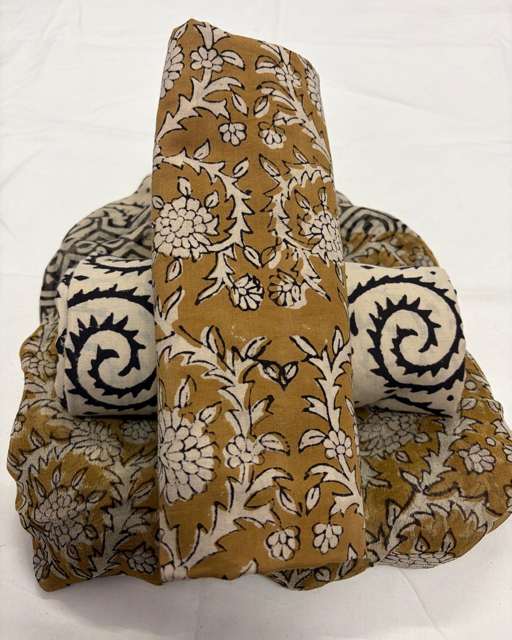 Pure cotton hand-block print suit with Chiffon dupatta