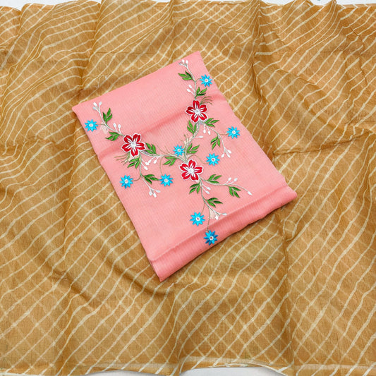 Pure Kota-Doria Unstitched Suit with Embroidery Work