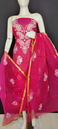 Pure Kota-Doria Unstitched Suit with Embroidery Work