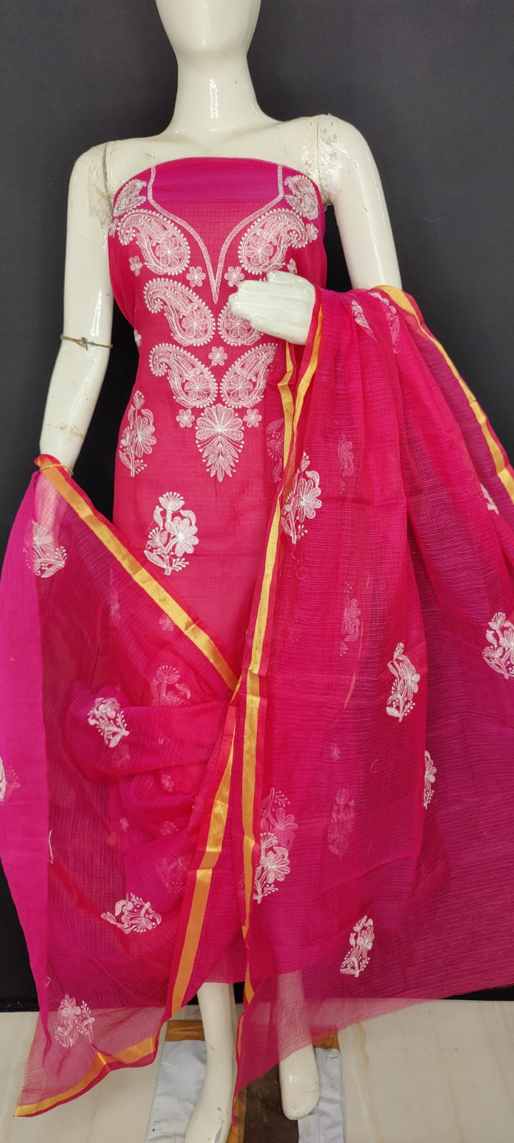 Pure Kota-Doria Unstitched Suit with Embroidery Work