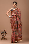 Pure Mulmul Cotton hand block Print Saree with Blouse