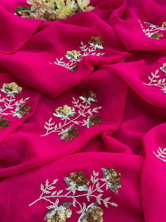 Elegant Pure Diamond Chiffon Party Wear Saree with Blouse