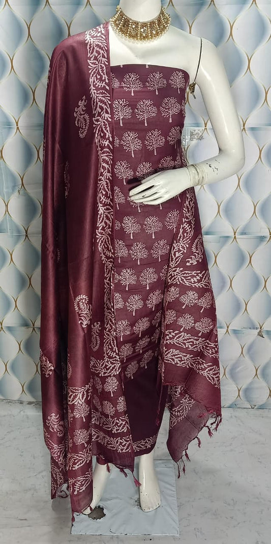 Cotton slub discharge print  Unstitched Suit