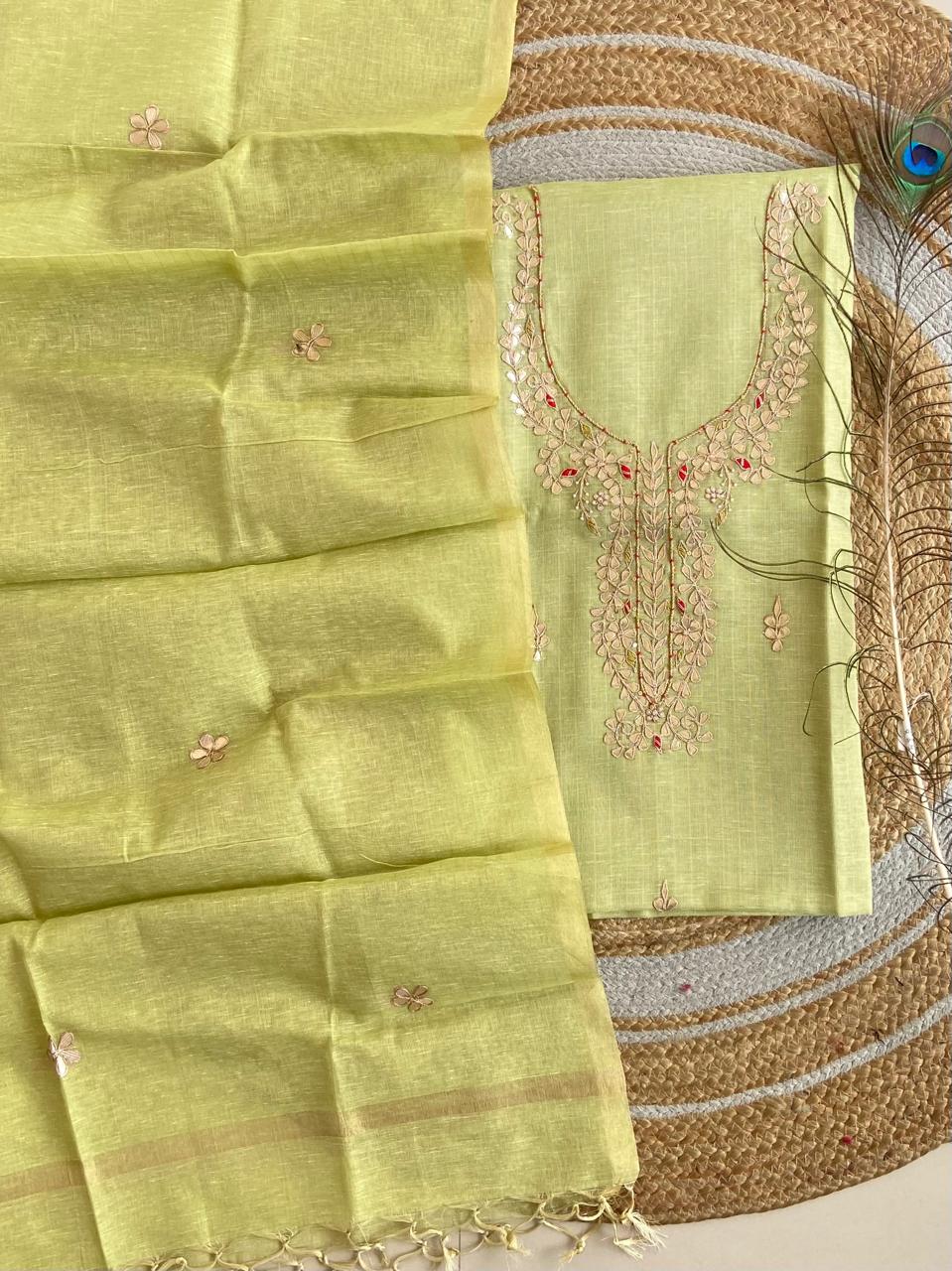 Pure Kota-Doria Unstitched Suit Gota Patti work  Work