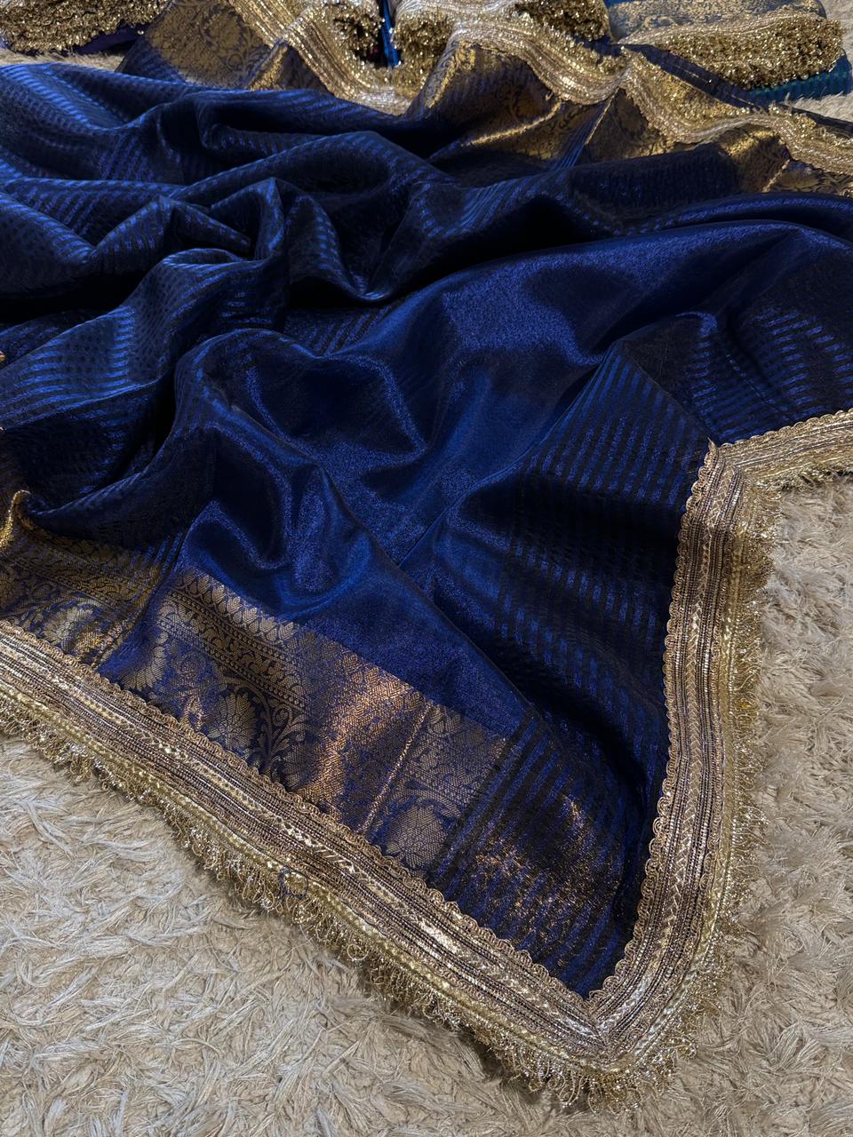 Banarasi Premium Tissue Silk Saree with Gotapatti + Uljhi lace work Border