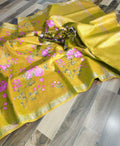 Pure Linen Silk Hand Embroidery Work Saree With Blouse