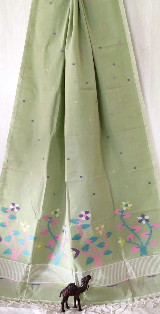 Pure Cotton needle work jamdani Saree With Blouse