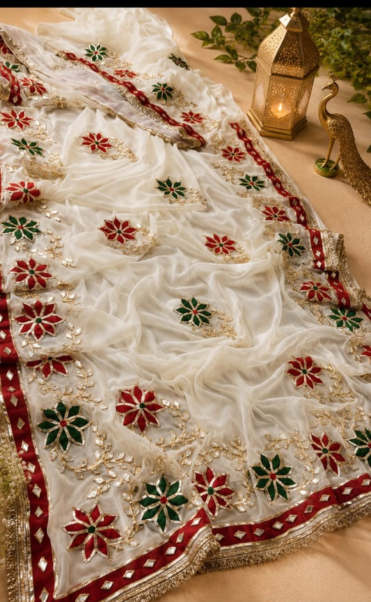 Pure Chiffon Saree with Elegant Gota Patti Work
