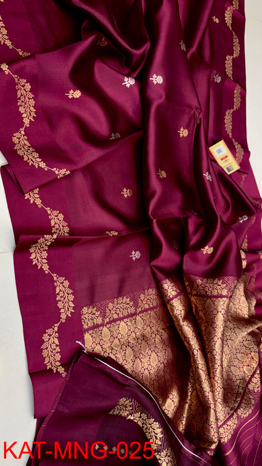 Pure Banarasi  Mango silk Saree With Contrast blouse