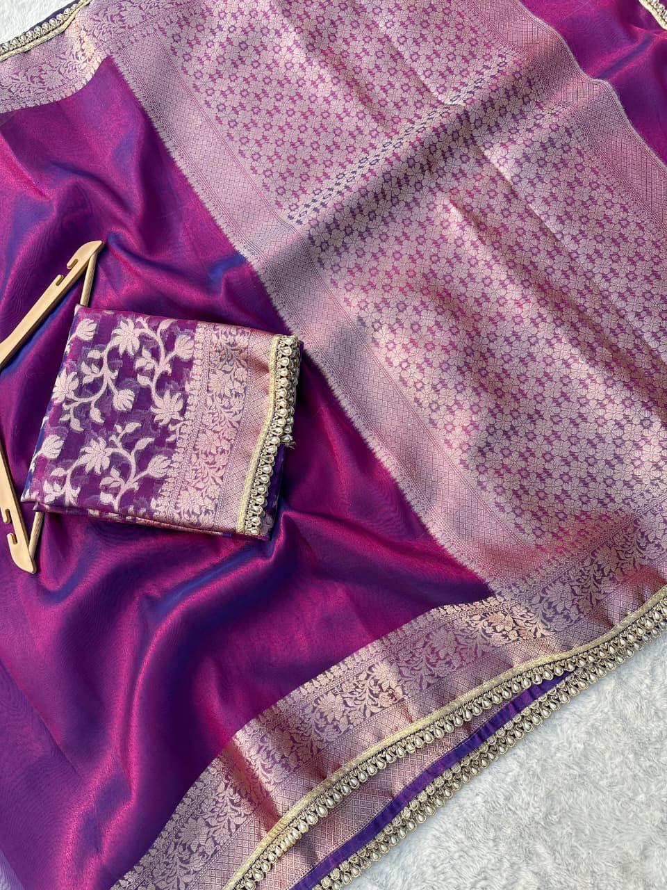 Banarasi Tissue Silk Saree With lace work border