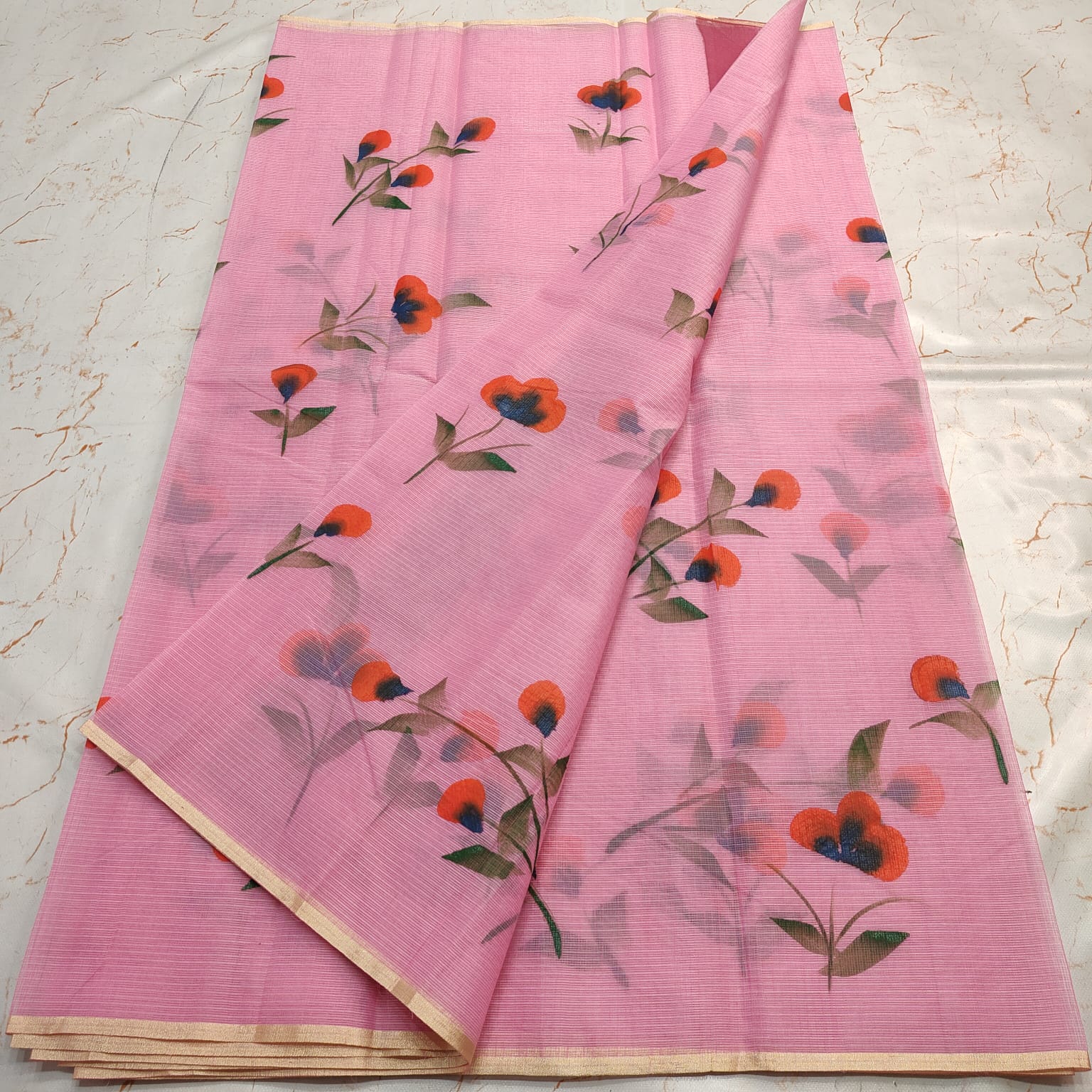 Beautiful kota cotton hand brush print work saree