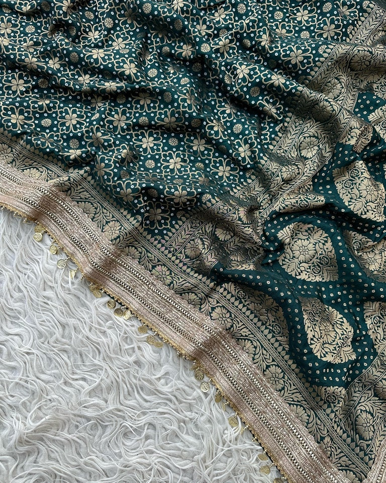 Banarasi Semi Katan Georgette Bandhani Soft Silk Saree