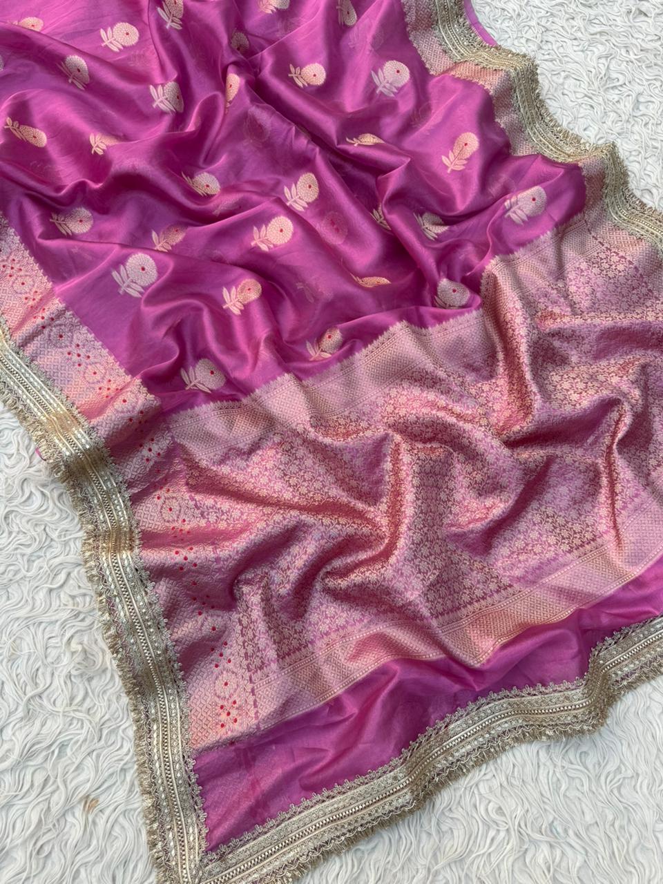 Banarasi Tissue Silk Saree With lace work border
