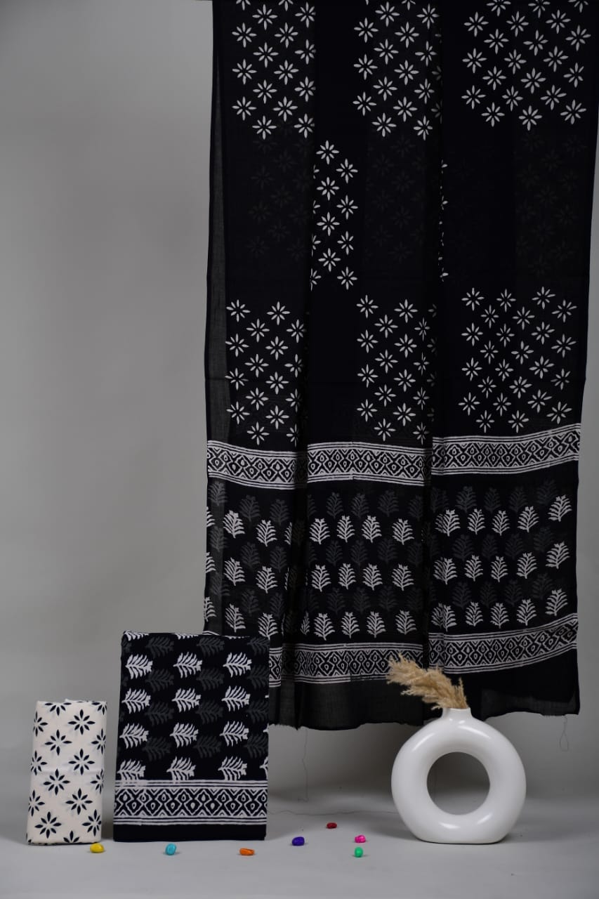 Exclusive new hand block printed cotton suits with cotton duptta
