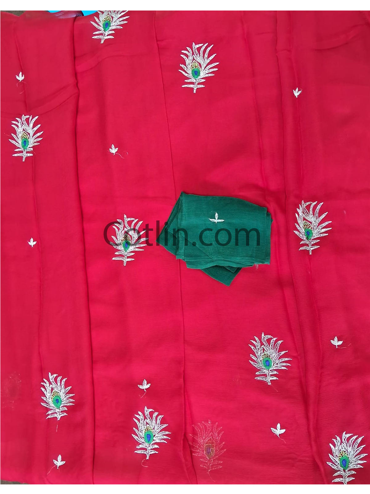 Pure Dimond Chiffon Hand Work Morpankh Saree With Running Blouse