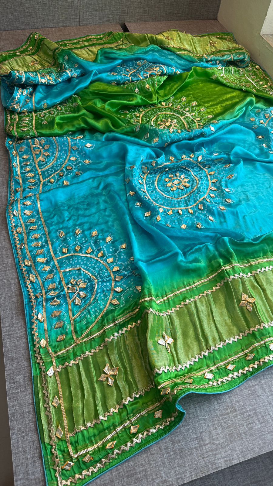 Pure gajji silk lakdi patta dupatta with gota patti work