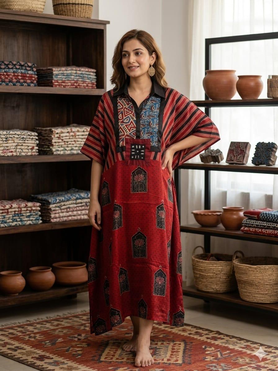 Pure Modal Silk Handblock Printed Kaftans Stitched suit