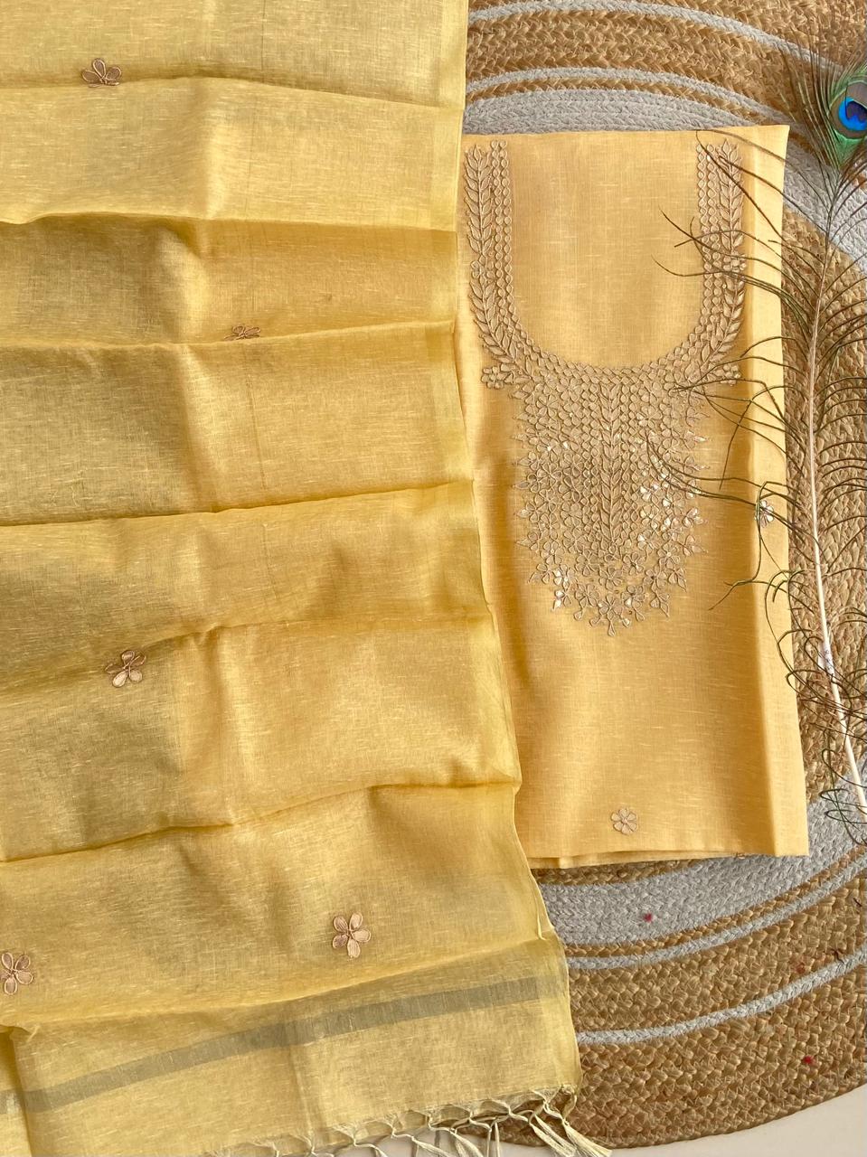 Pure Kota-Doria Unstitched Suit Gota Patti work  Work