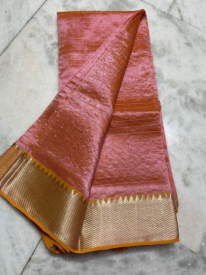 Pure Cotton Silk Mangalagiri Saree With Running Blouse .