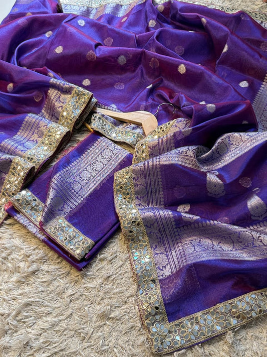 Banarasi Glass tissue silk saree with  lace work