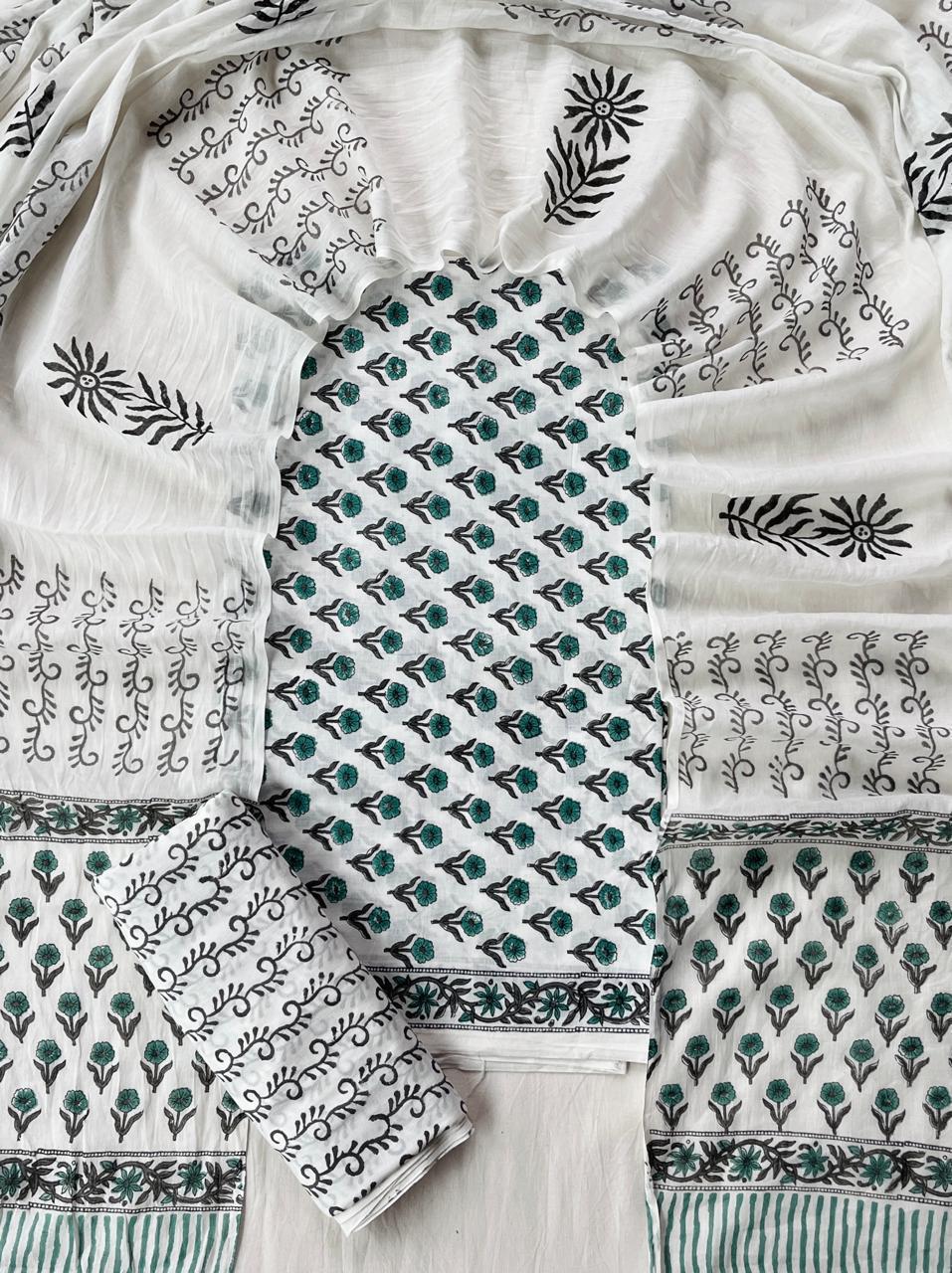 Exclusive new hand block printed cotton suits with cotton duptta