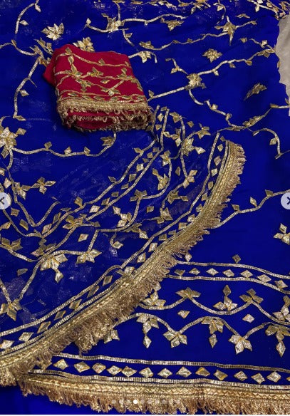 Pure Diamond Chiffon Gota Patti  Work Saree With Blouse